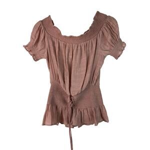 EAM Women's L Dusty Pink Off the Shoulder Tie Waist Blouse